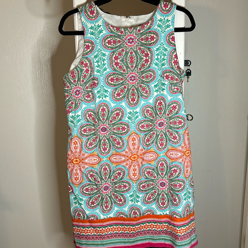 London Times Colorful Floral Sleeveless Shift Dress, Size 14 Easter Spring